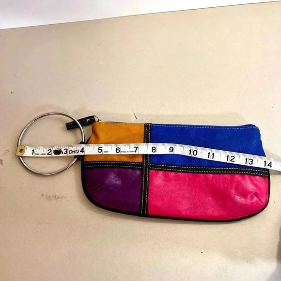 Vintage faux leather Multicolor Clutch with silver handle blue pink - Picture 11 of 15